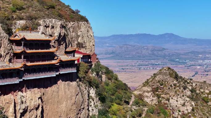 山西广灵圣泉寺小悬空寺航拍