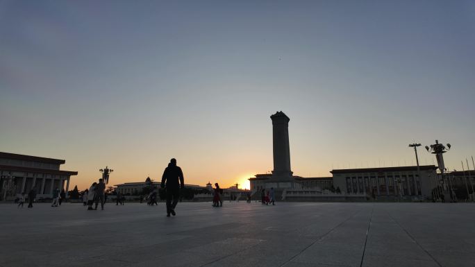 北京北天安门广场英雄纪念碑纪念堂日落延时