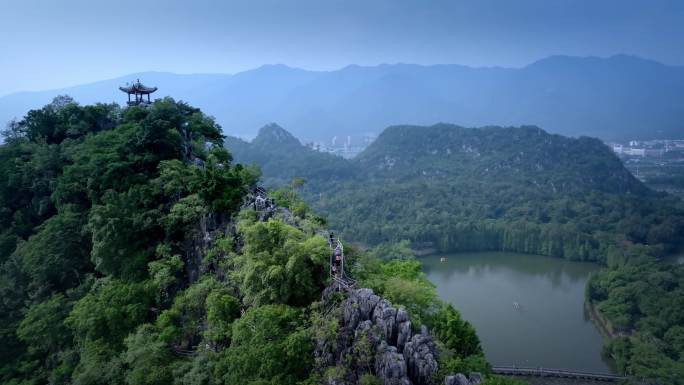 航拍广东肇庆七星岩星湖景观