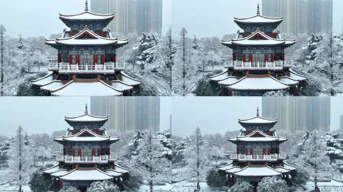 航拍洛阳王城公园雪景