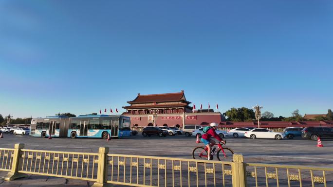 北京天安门城楼广场延时落日下午摇镜头