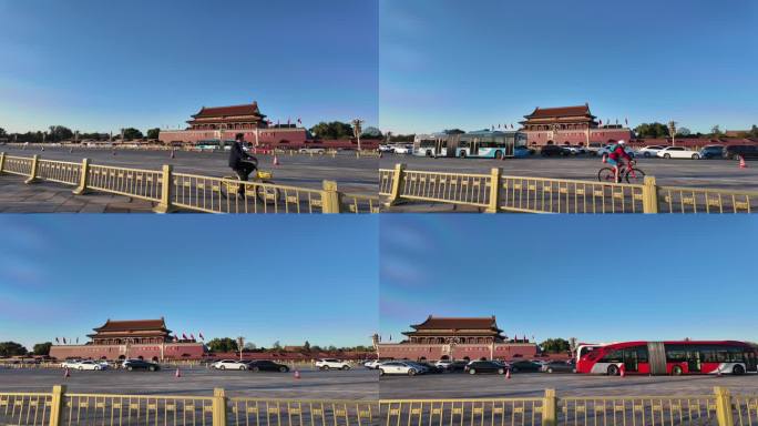 北京天安门城楼广场延时落日下午摇镜头