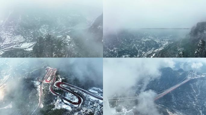 矮寨大桥公路奇观雪景