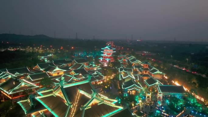 南京金陵小城小镇夜景航拍