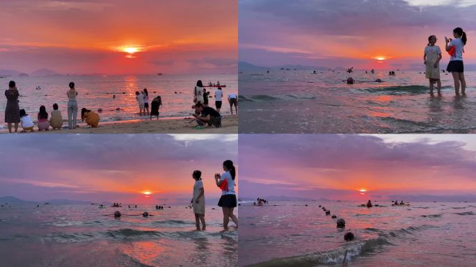 夕阳西下的巽寮湾海滩