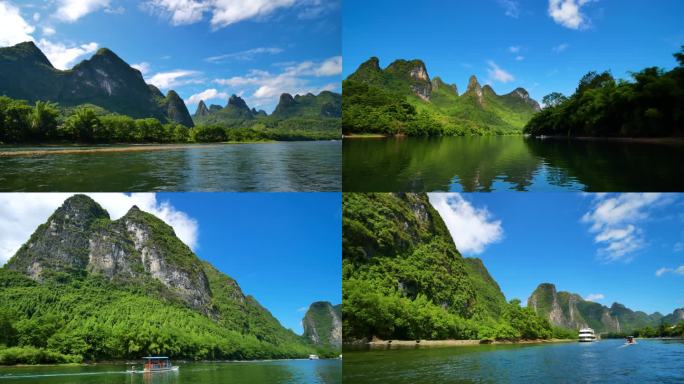 广西桂林山水漓江风景坐船游漓江沿岸风光