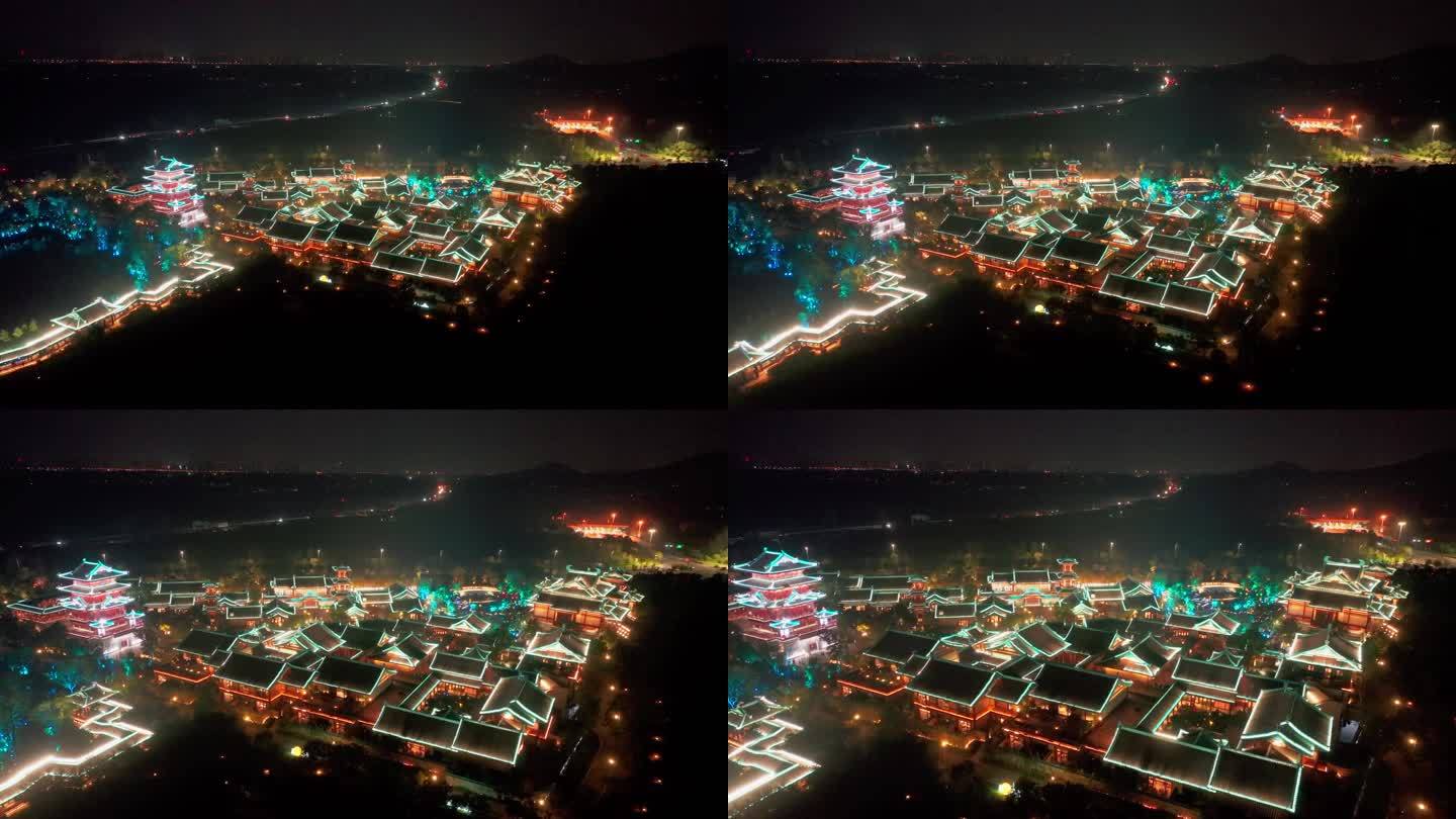南京金陵小城小镇夜景航拍