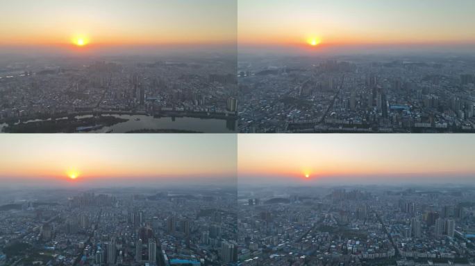 4K航拍夕阳下衡阳耒阳市城市全景4