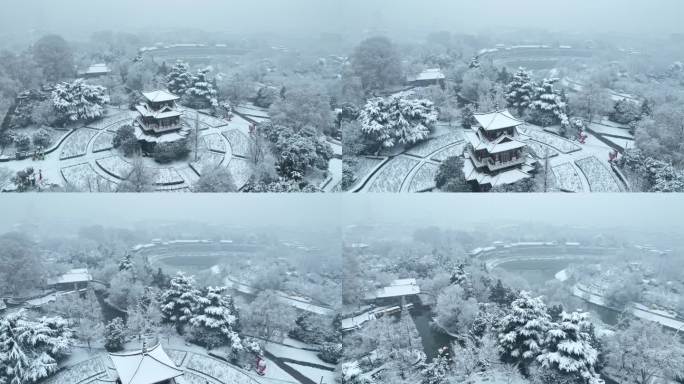 航拍洛阳王城公园雪景