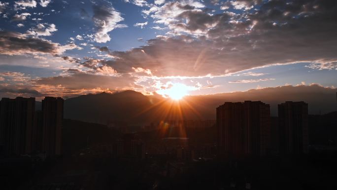 城市日出 朝霞早晨