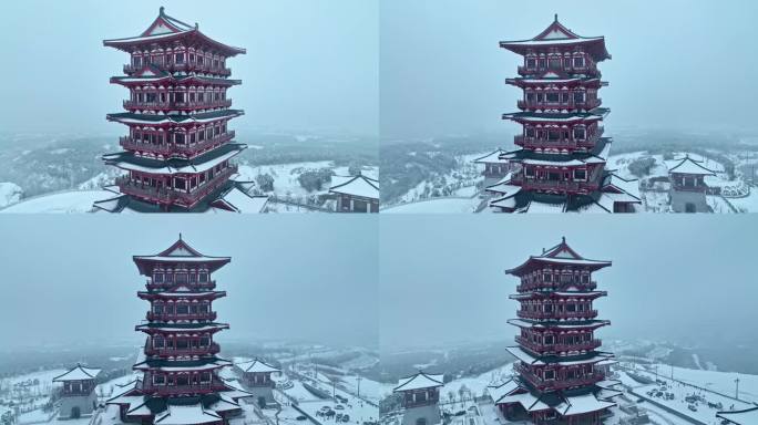 航拍洛阳牡丹博物馆雪景