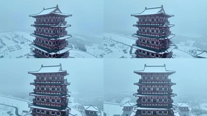 航拍洛阳牡丹博物馆雪景