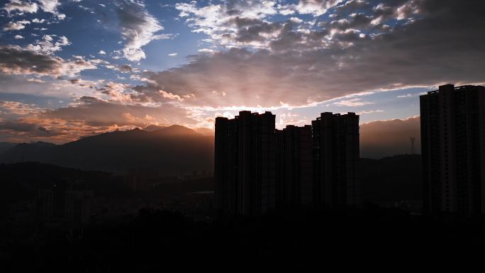 城市日出 朝霞早晨