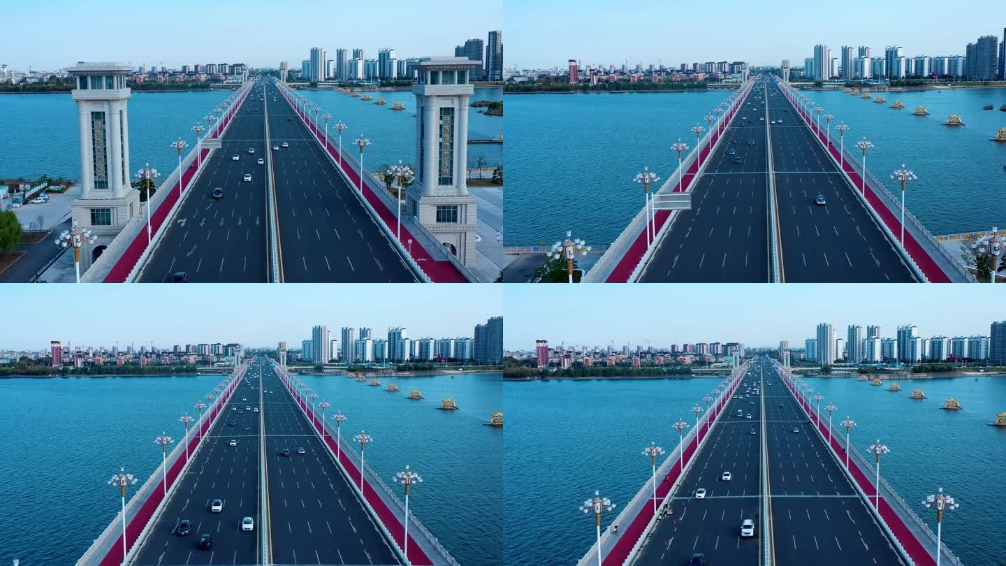 4K航拍临沂市北京路沂河大桥风景
