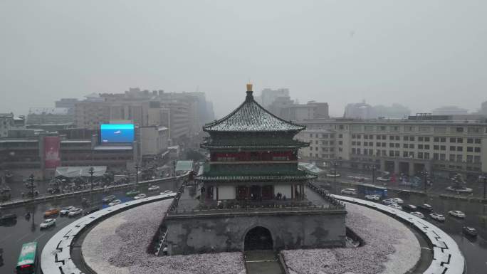 西安大雪钟楼永宁门城墙雪景航拍合集5