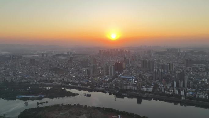 4K航拍夕阳下衡阳耒阳市城市全景6