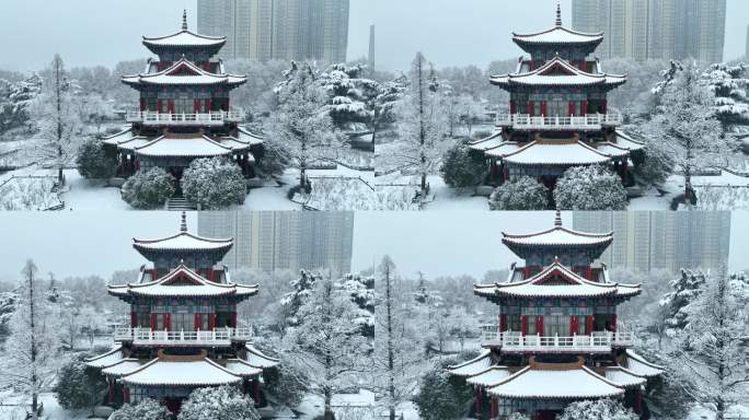 航拍洛阳王城公园雪景