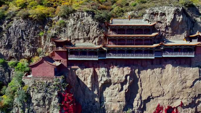 山西广灵圣泉寺小悬空寺航拍