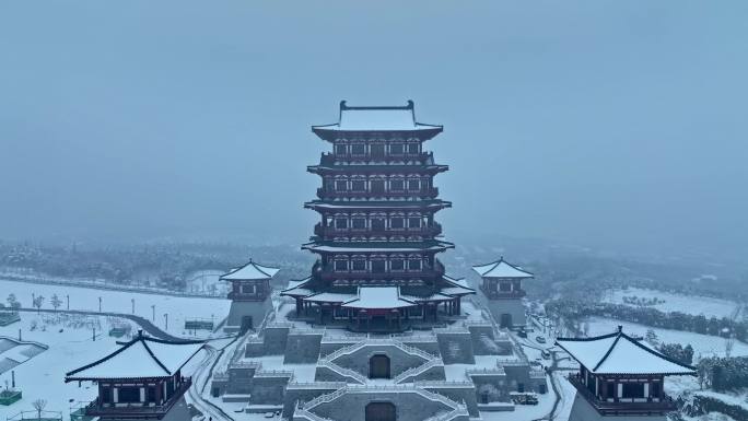 航拍洛阳牡丹博物馆雪景