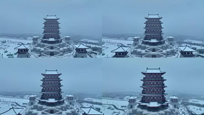 航拍洛阳牡丹博物馆雪景