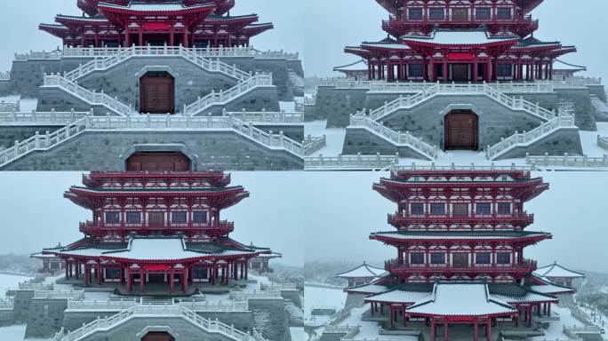 航拍洛阳牡丹博物馆雪景