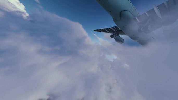 空中穿云穿梭飞机飞向远方