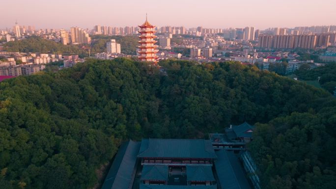 航拍益阳会龙山福源寺幸福塔