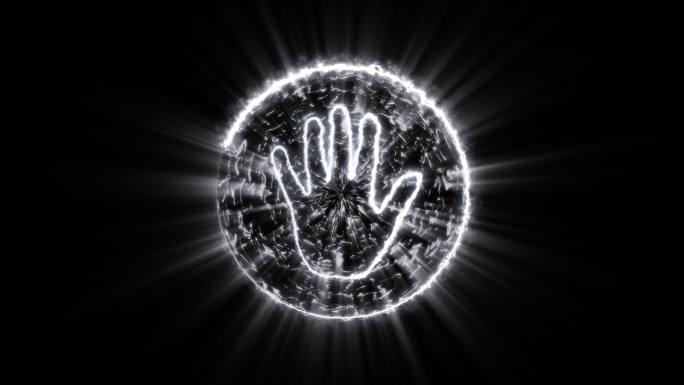 4K银白色左手掌印闪电能量启动球通道循环