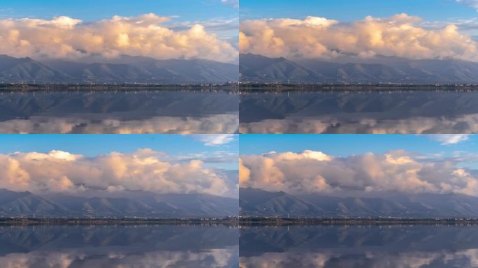 4k湖面延时摄影镜像湖面盐湖