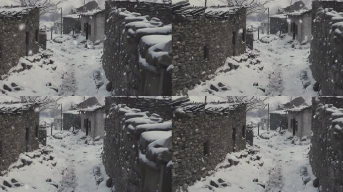 农村土坯房 下雪天农村房屋