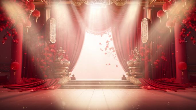 红色婚礼舞台背景灯光秀