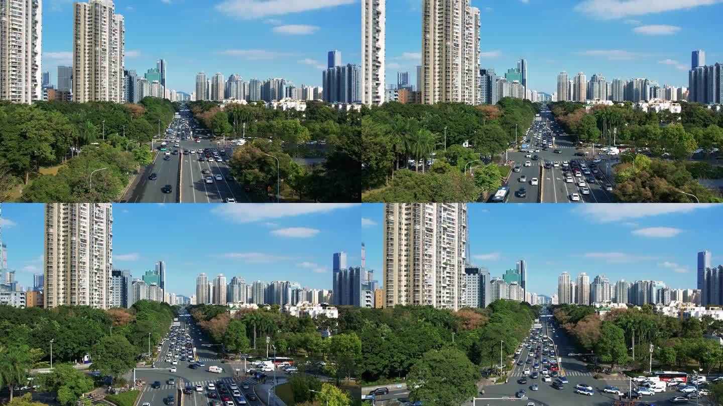 深圳高楼城市交通笋岗西路车流