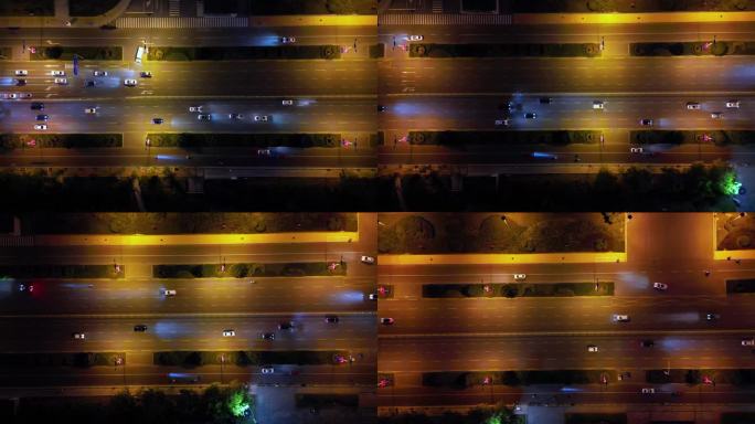 城市道路车流夜景航拍宣传纪录片段