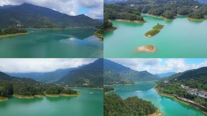 航拍武隆静谧湖泊喀斯特地貌自然风光河谷