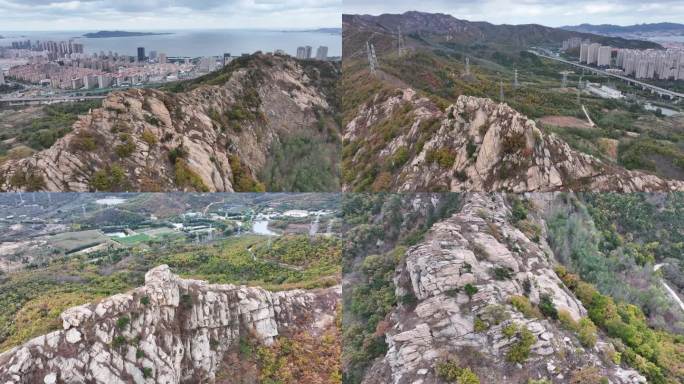 航拍威海市环翠区戚家庄猴子山秋季风景