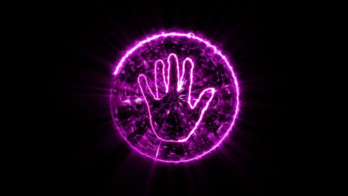 4K粉紫色左手掌印闪电能量启动球通道循环