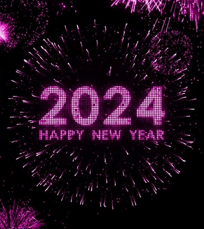 粉紫色霓虹灯60秒跨年倒计时竖屏2024