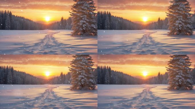 日出唯美雪景背景
