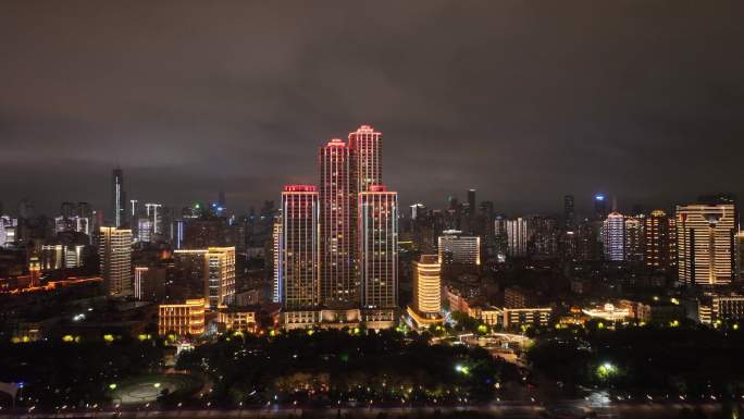 航拍湖北武汉江岸区滨江城市风光夜景