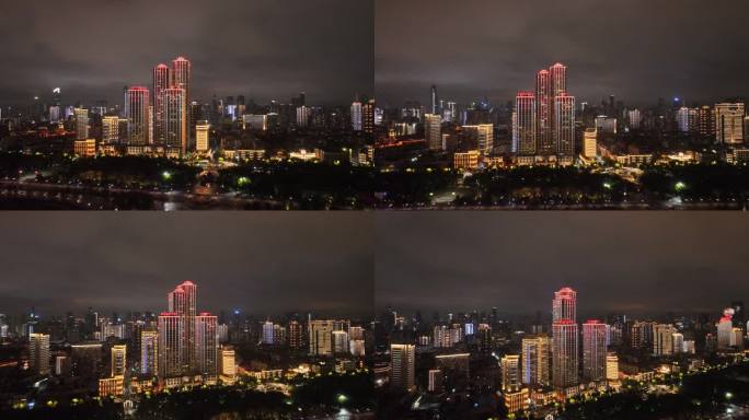 航拍湖北武汉江岸区滨江城市风光夜景