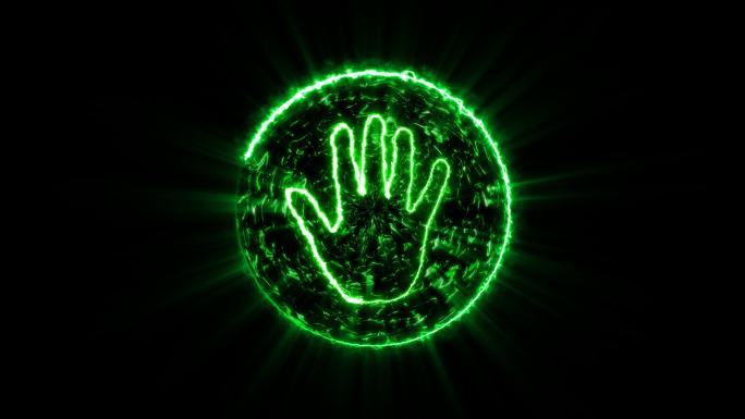 4K绿色手掌印闪电能量启动球通道-循环