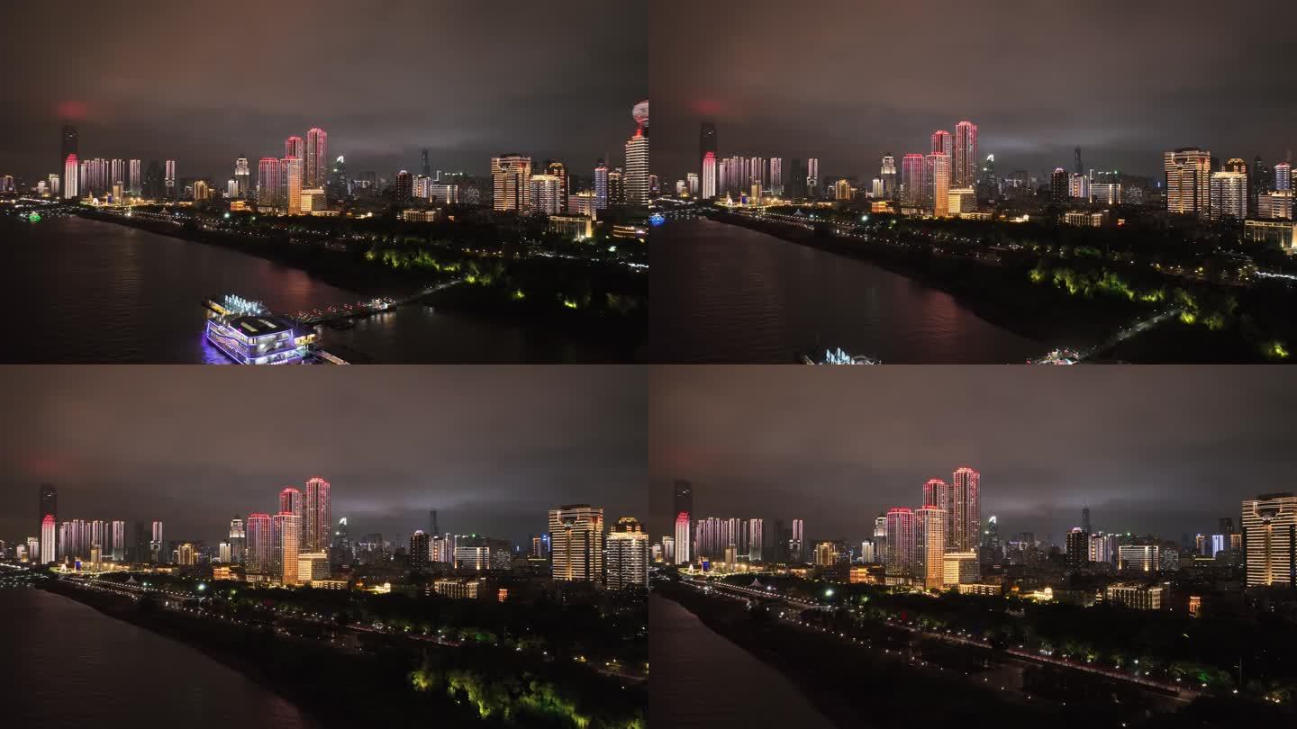 航拍湖北武汉江岸区滨江城市风光夜景