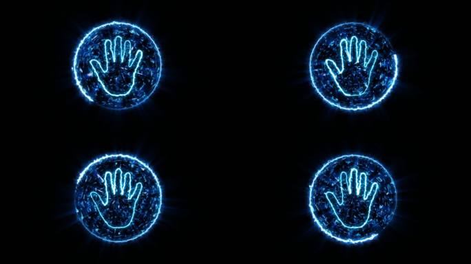 4K蓝色手掌印闪电能量启动球通道-循环