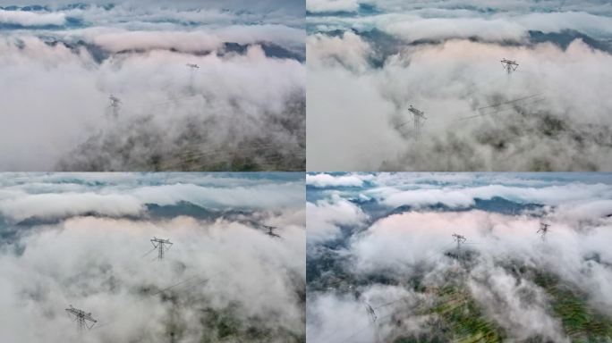 云端的电力铁塔航拍4K