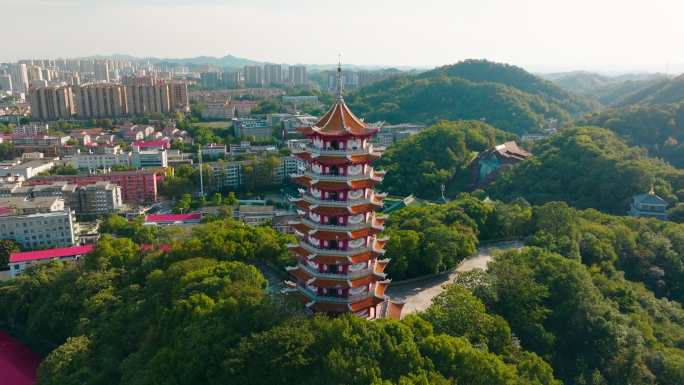 航拍益阳会龙山幸福塔