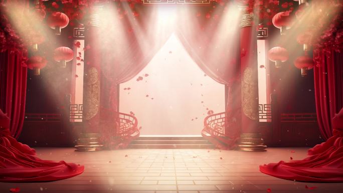 红色婚礼舞台背景灯光秀