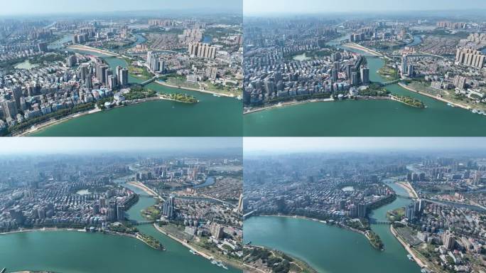 4K航拍衡阳市湘江河畔风景4