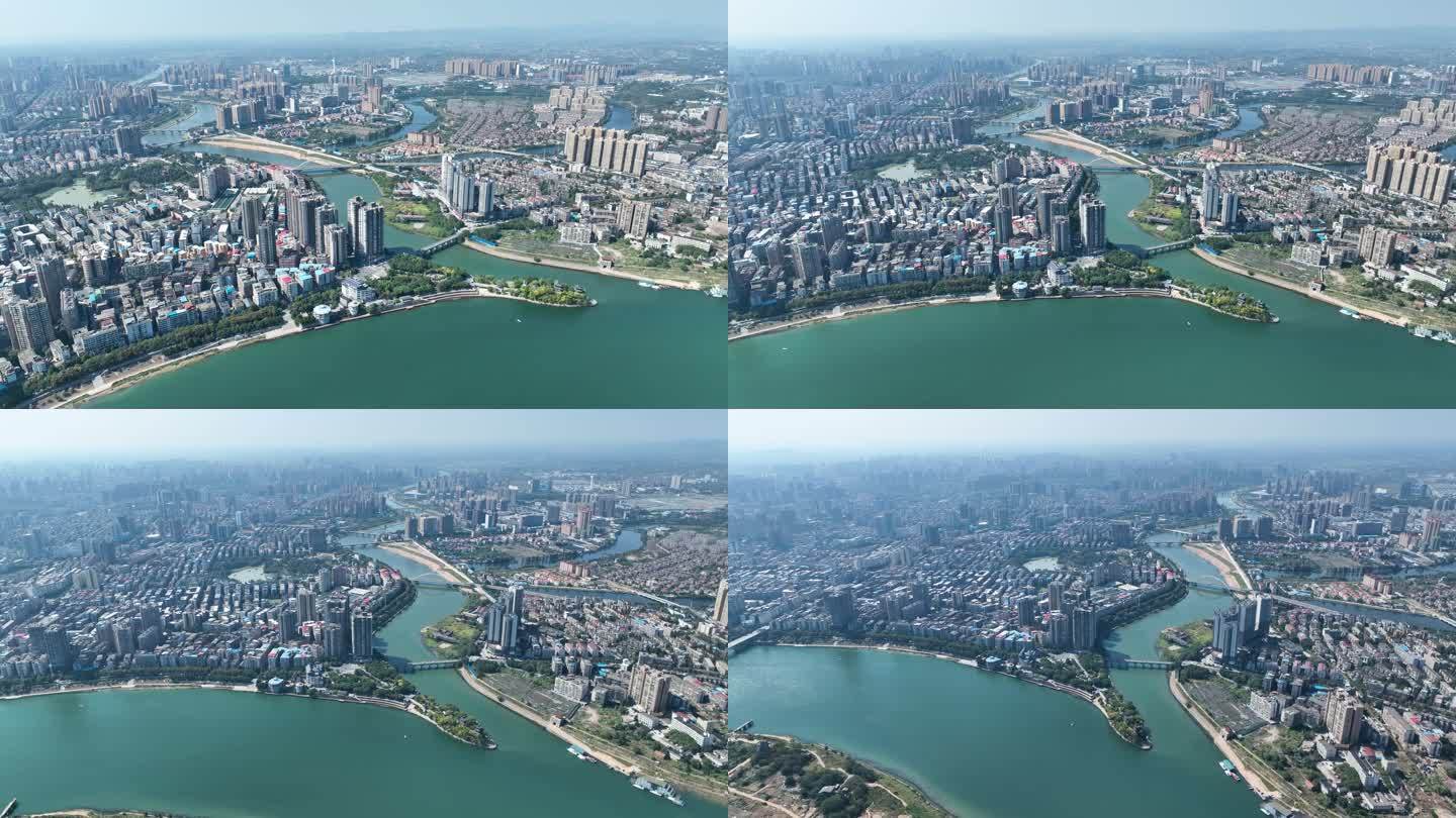 4K航拍衡阳市湘江河畔风景4