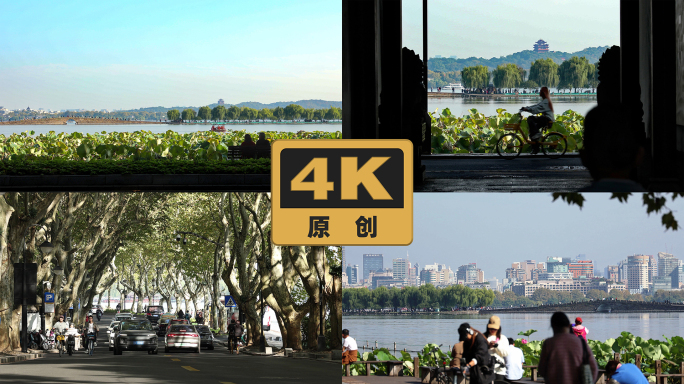 杭州西湖秋天山水人文实拍北山路街景