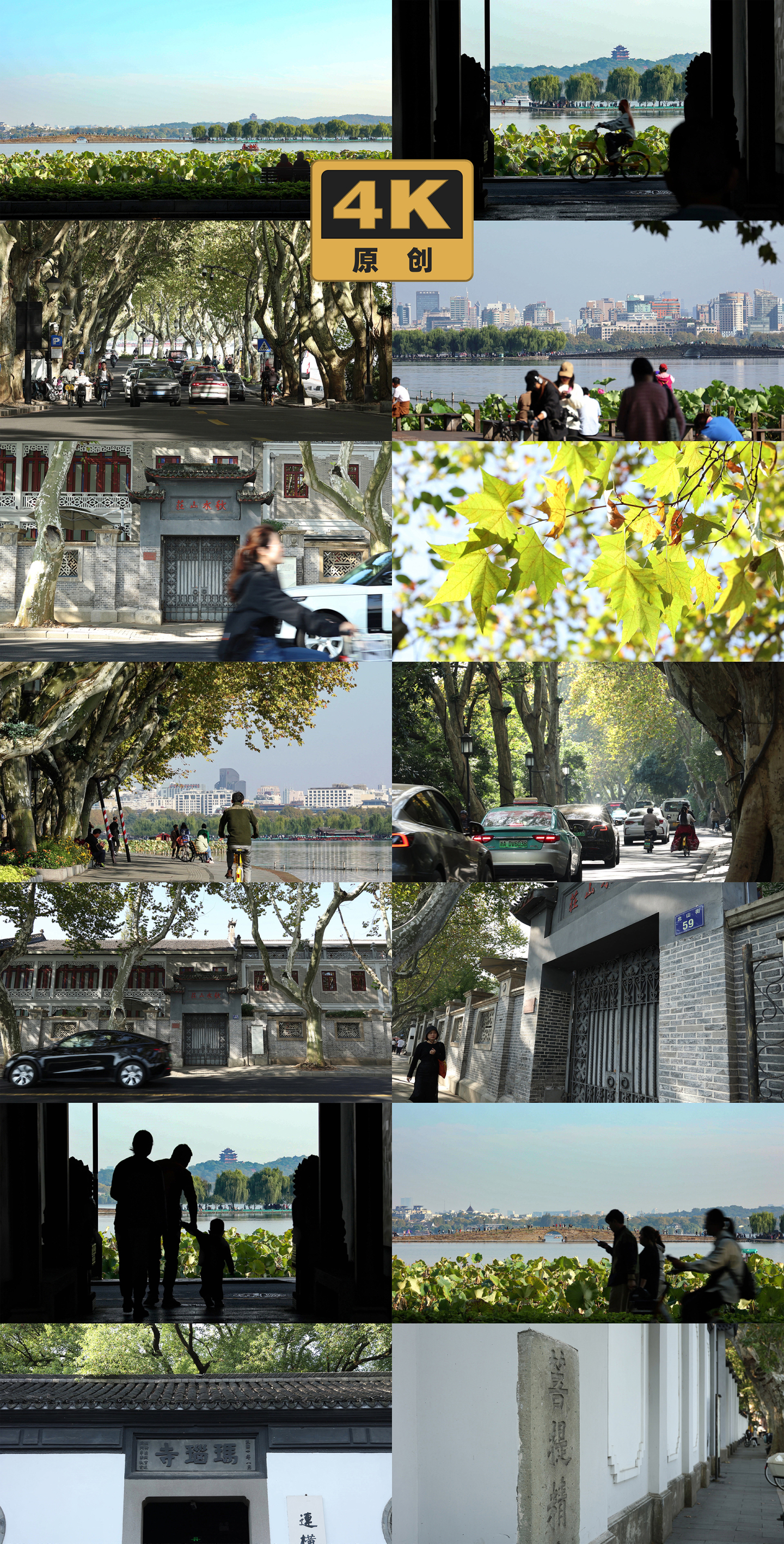 杭州西湖秋天山水人文实拍北山路街景